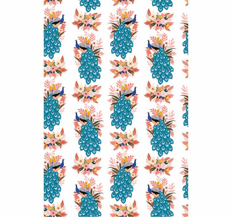 Blomster og planter på rullegardin med påfugle - TenStickers