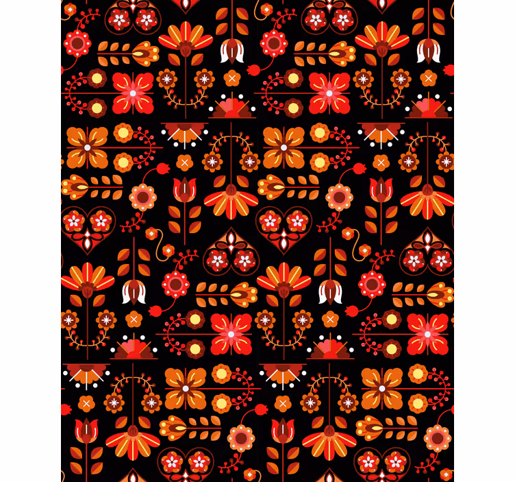 Orange folkekunst rullegardiner med blomster - TenStickers