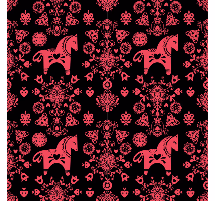 Folkloristisk hest illustration blomst rullgardin - TenStickers