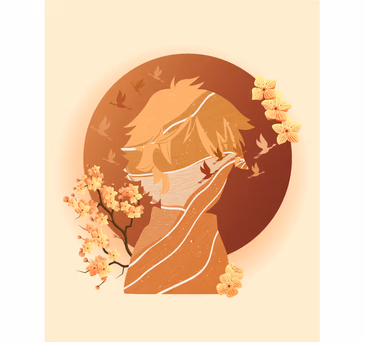 Asiatisk natur silhuet rullegardiner med tegninger - TenStickers
