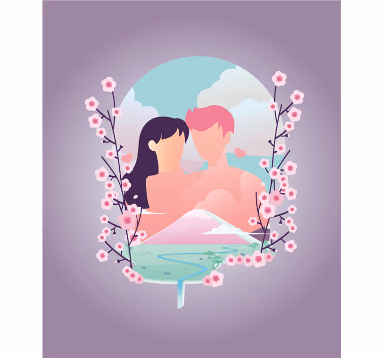 Par midt i blomster romantiske rullegardiner - TenStickers