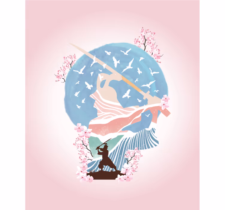 Elegant samurai silhuet rullegardiner med tegninger - TenStickers