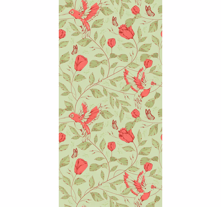 Kolibrier og blomstrer Blomster og planter på rullegardin - TenStickers