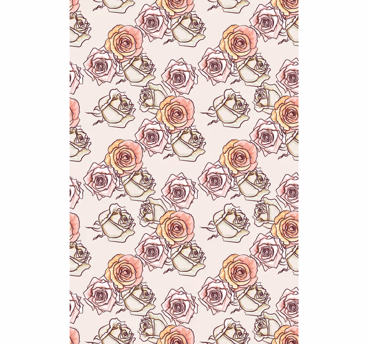 Rose illustration mønster Blomster og planter på rullegardin - TenStickers