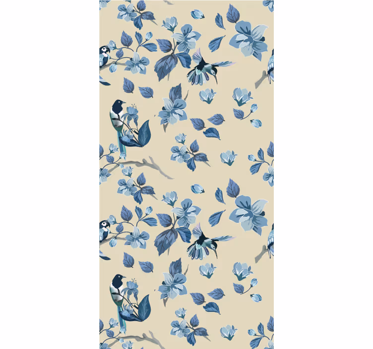 Blå fugle og blade Blomster og planter på rullegardin - TenStickers