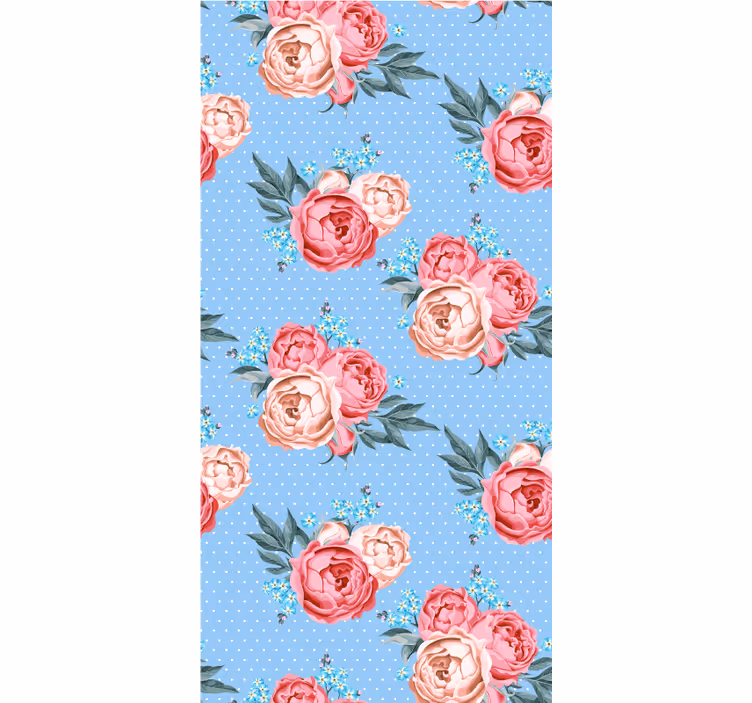 Blå blomstrende lyserøde roser rullegardiner med blomster - TenStickers