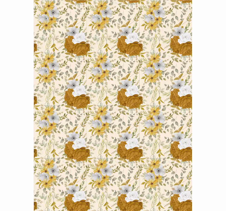 Beige og brunt mønster Blomster og planter på rullegardin - TenStickers