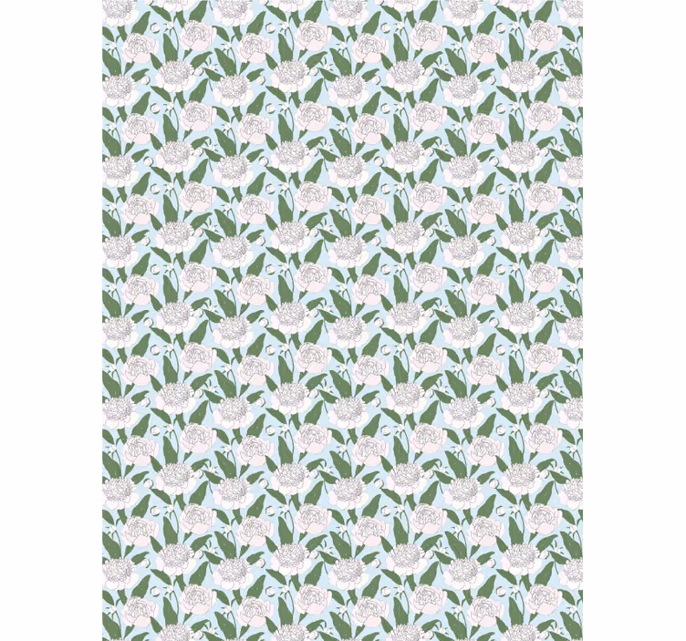 Hvidt pæonmønster Blomster og planter på rullegardin - TenStickers
