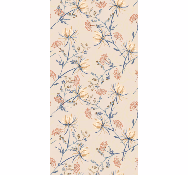 Blomstret beige mønster Blomster og planter på rullegardin - TenStickers