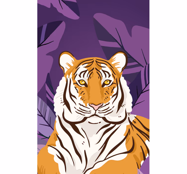 Tiger portræt med blade dyr på rullegardiner - TenStickers