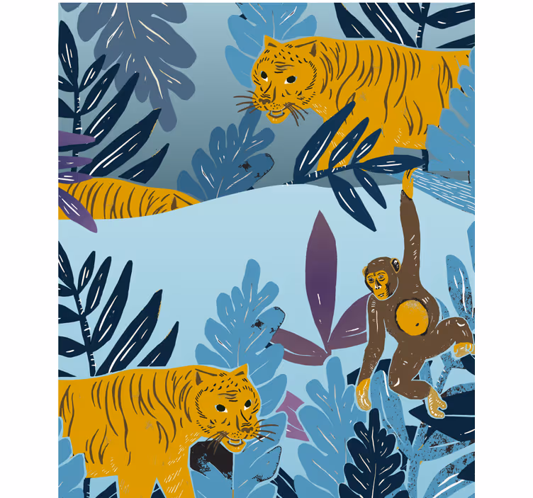 Pige og tigre jungle dyr rullegardiner til køkken - TenStickers