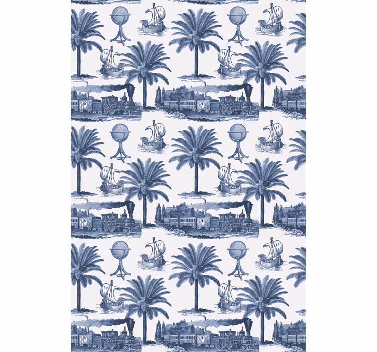Blå palme scene vintage rullegardin - TenStickers