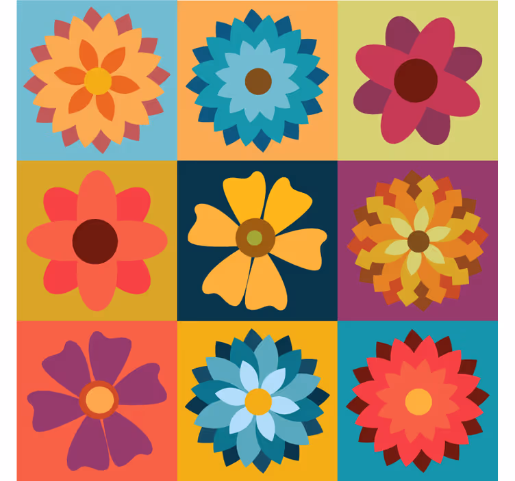 Farvede blomster fliser rullegardin køkken - TenStickers