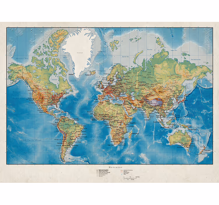 Mercator rullegardin med verdenskort - TenStickers