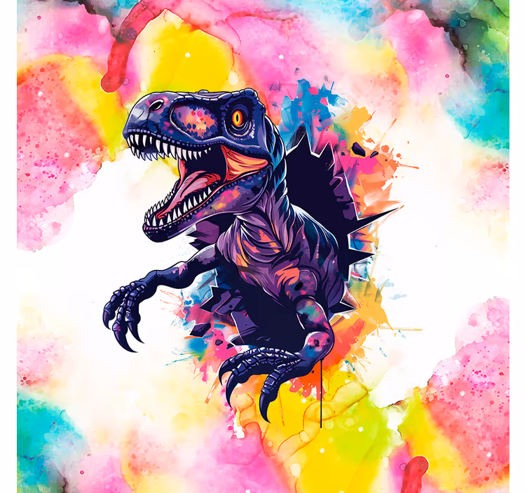 Mættede farver velociraptor dinosaurus rullegardin - TenStickers