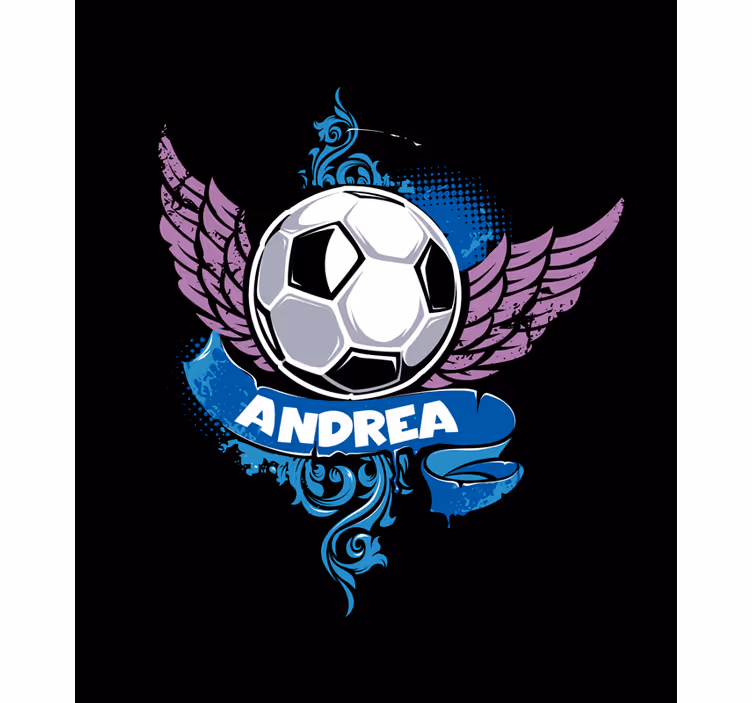 Flyvende bold med navn fodbold rullegardin - TenStickers