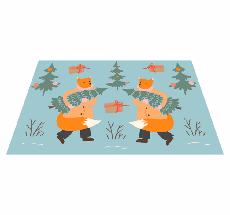 To ræv, der bærer grene juledækkeservietter - TenStickers