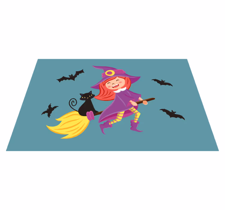 Heks, der flyver med sort kat halloween dækkeservietter - TenStickers
