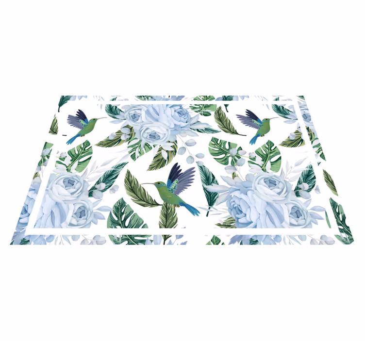 Blå haveblomster med fugle dækkeservietter - TenStickers