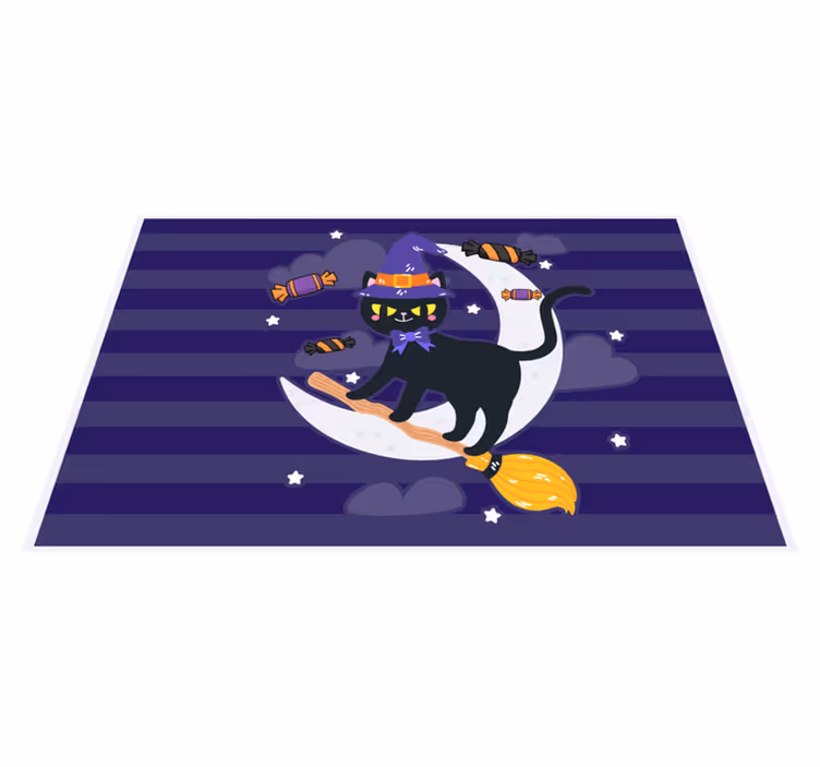 Halloween dækkeserviet med heksekat på kost - TenStickers