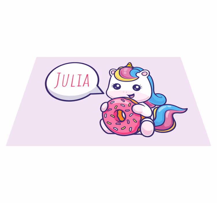 Unicorn med donut dækkeserviet med navn - TenStickers