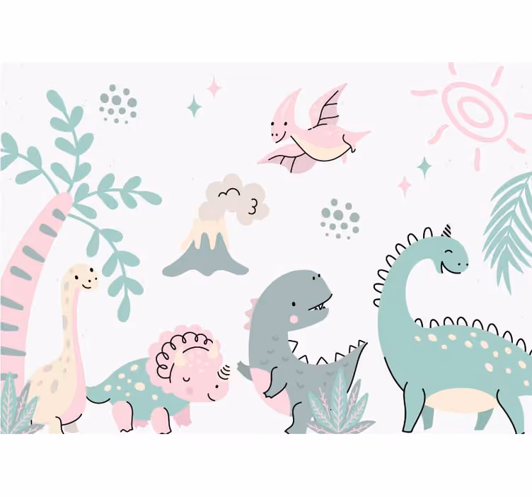 Pastel dinosaurer babyværelse fototapet - TenStickers