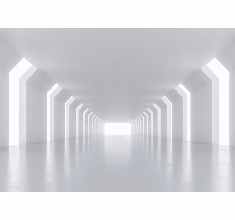 Hvid tunnel med lys for enden 3d fototapet - TenStickers