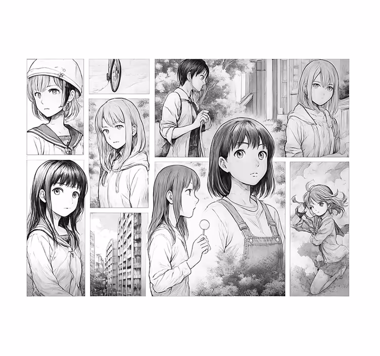 Sort og hvid manga fototapet til teenageværelse - TenStickers