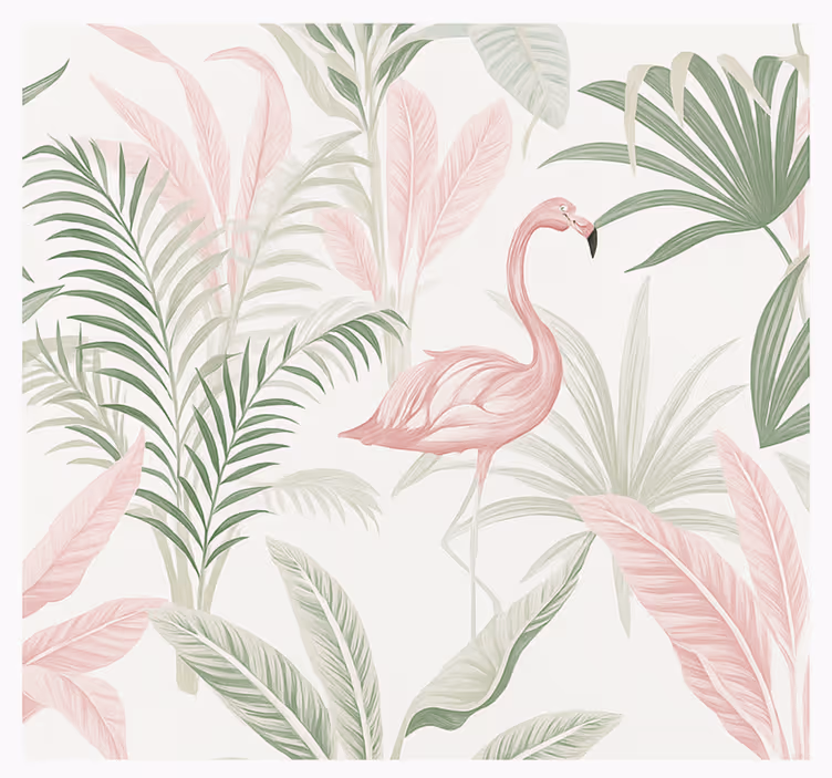 Tropisk flamingo-oase fototapet stue - TenStickers