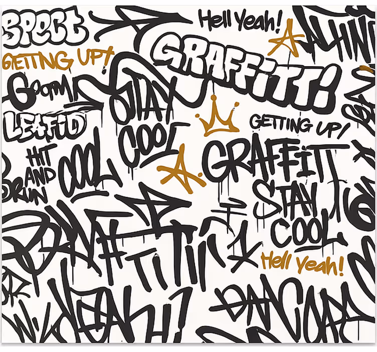 Sort og hvid graffiti fototapet til teenageværelse - TenStickers