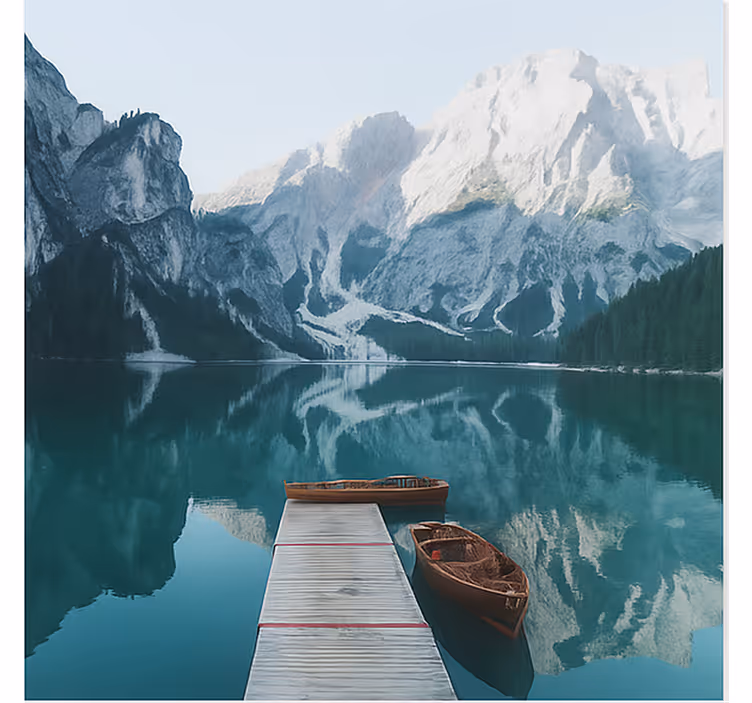 Braies-søen, dolomitterne fototapet bjerg - TenStickers