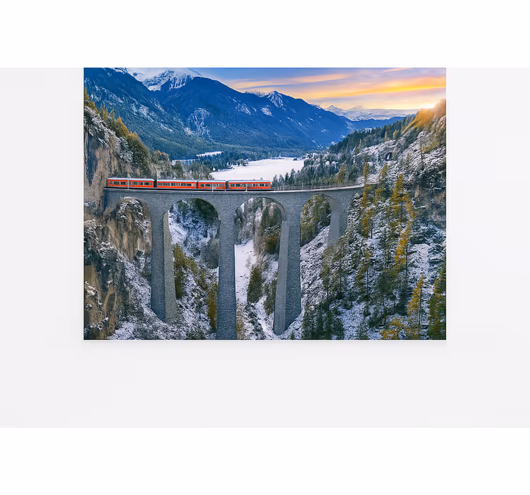 Schweizisk tog på landwasser-viadukten fototapet bjerg - TenStickers