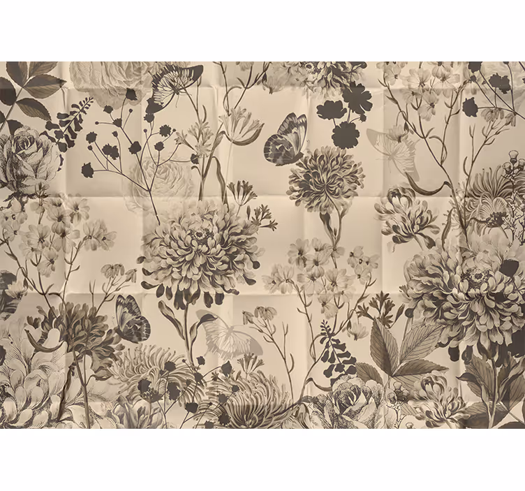 Beige blomsterdesign fototapet soveværelse - TenStickers