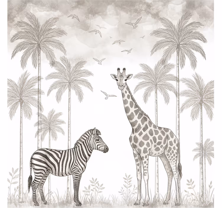 Babyværelse fototapet i monokrom jungleprint - TenStickers
