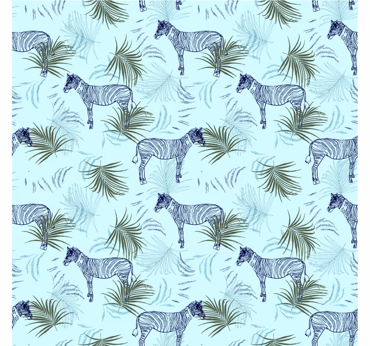 Afrikansk fototapet zebra blå palme mønster - TenStickers