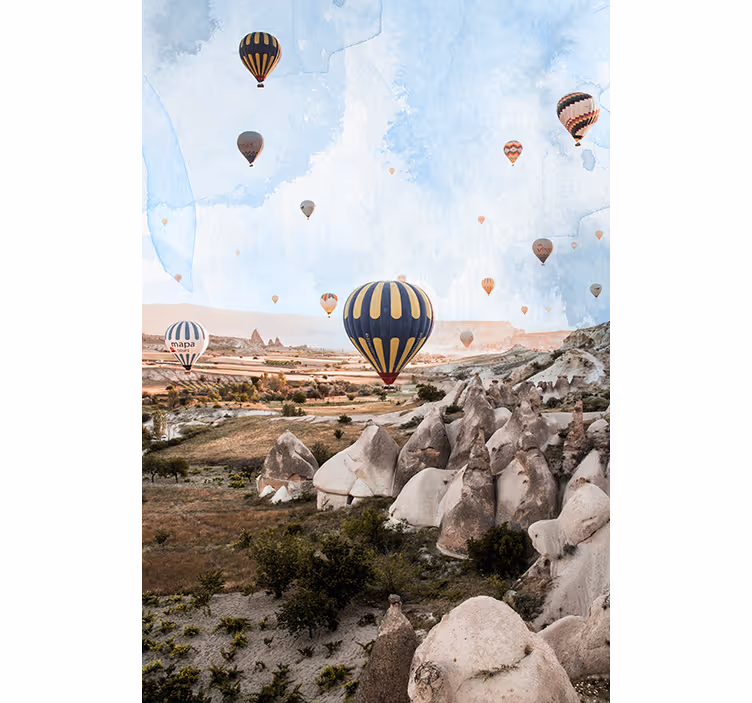 Fototapet ørken med luftballoner fra cappadocia - TenStickers