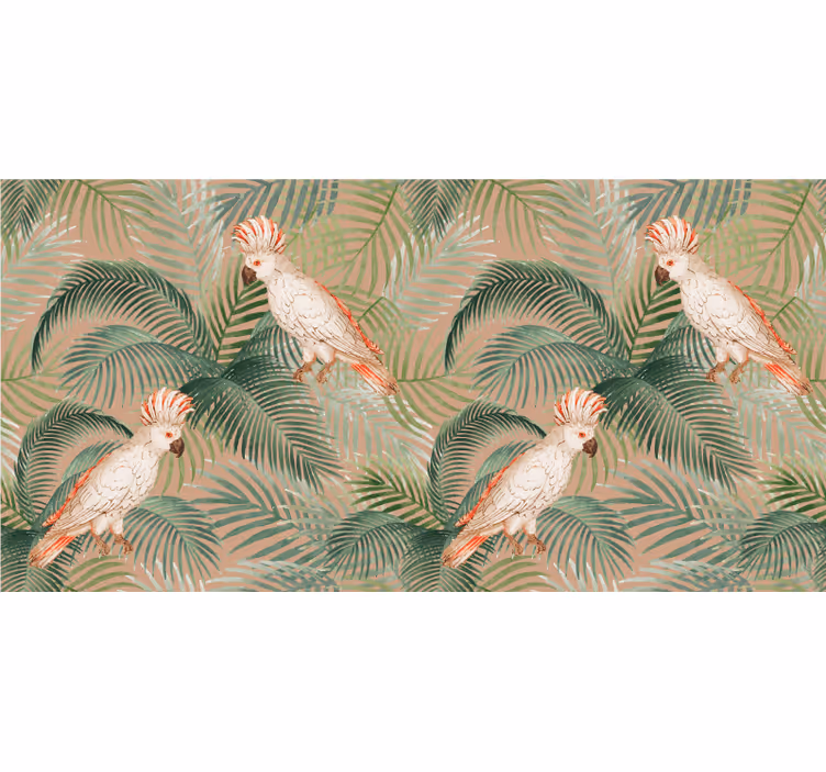 Fototapet jungle hvide papegøjer på beige palmer - TenStickers