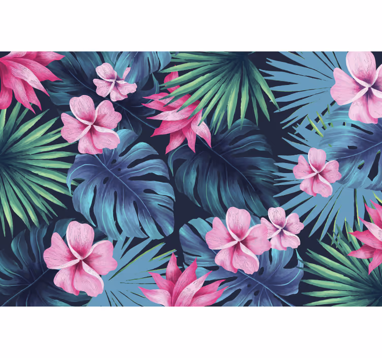 Fototapet jungle med tropiske blade og blomster - TenStickers