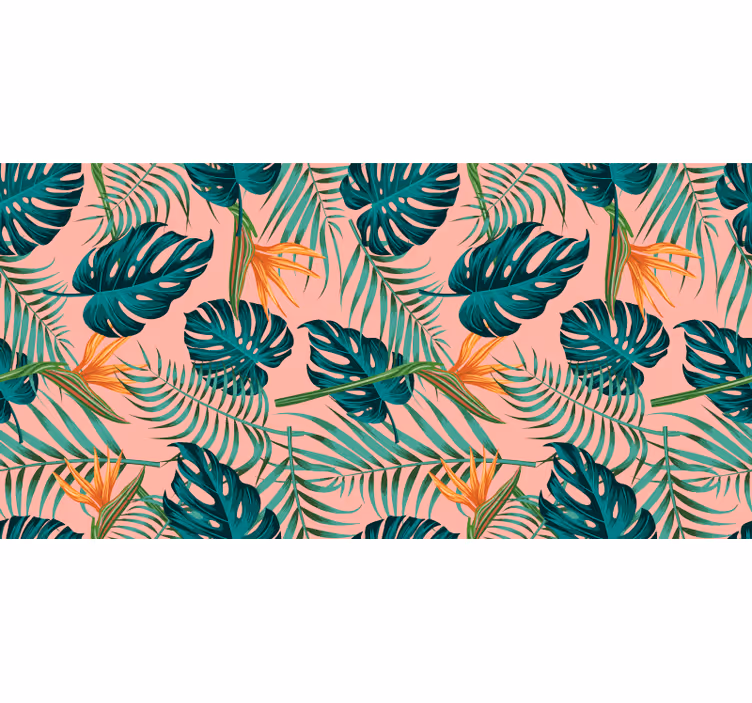 Fototapet jungle akvarel grøn og pink tropisk - TenStickers