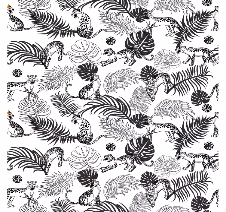 Fototapet jungle sort og hvid leopard mønster - TenStickers