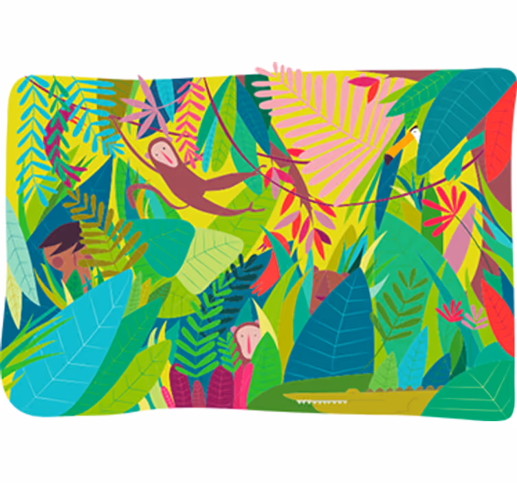 Fototapet jungle børnebøger i jungletema - TenStickers