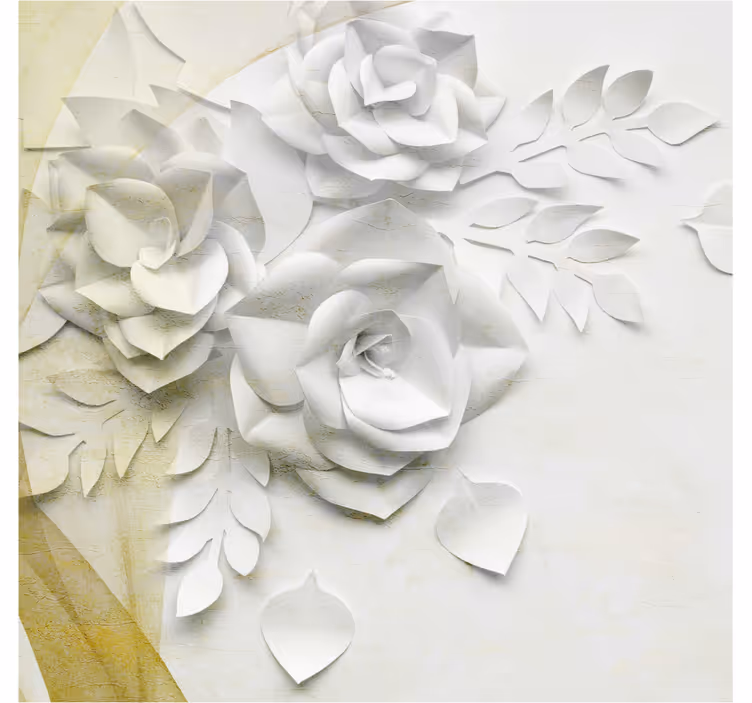 Fototapet badeværelse med elegante gyldne og hvide blomster - TenStickers
