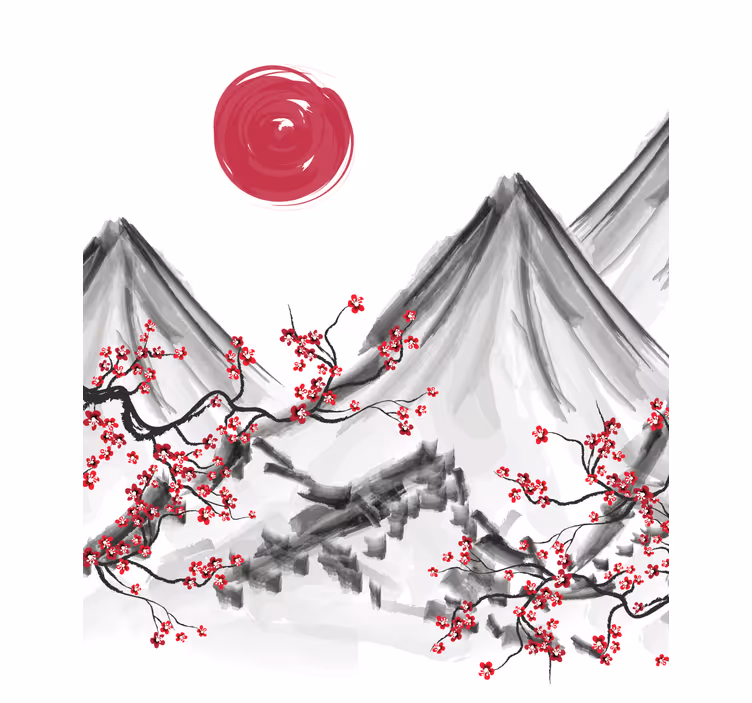 Fototapet hvid japansk stil rød sol - TenStickers