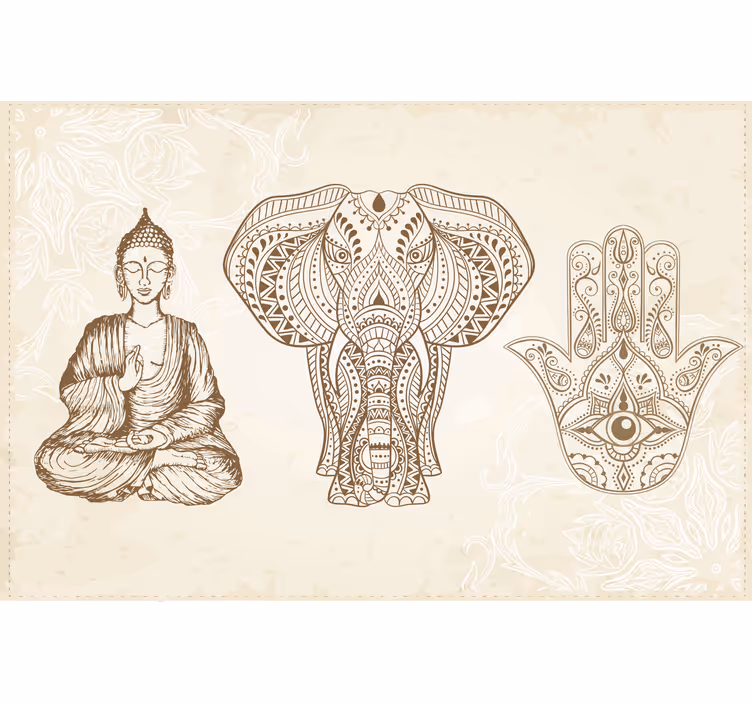Beige fototapet med buddha hamsa håndsymbol - TenStickers
