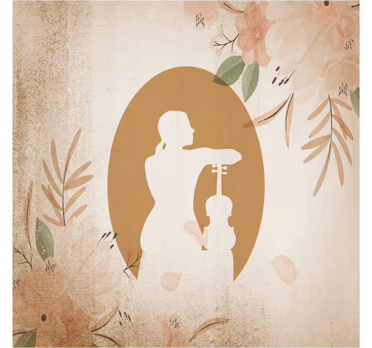 Beige fototapet violinist silhuet siddende bagfra - TenStickers