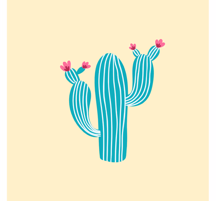 Fototapet gul pastel farvet kaktus og blomster - TenStickers