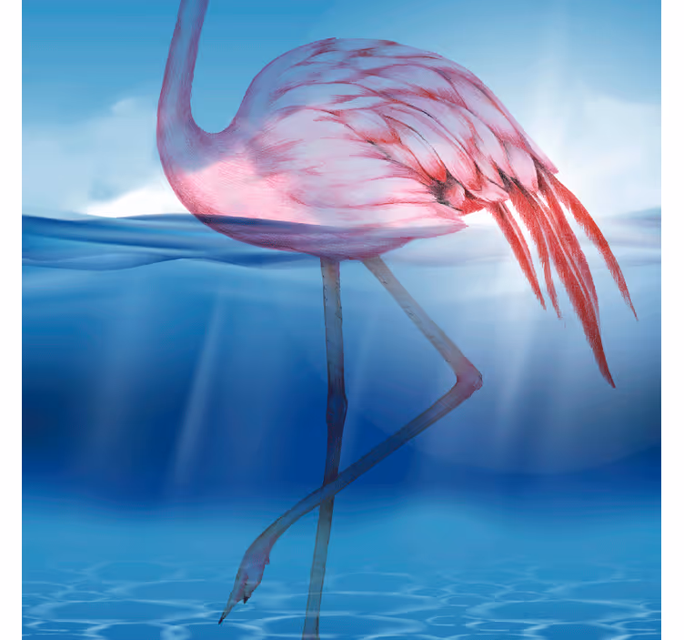 Blå fototapet med undervandsdesign af flamingo - TenStickers