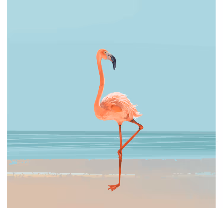 Blå fototapet flamingobillede på sand - TenStickers