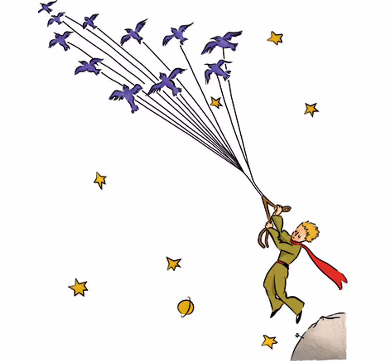 Fototapet hvid lille prins der flyver farverig - TenStickers