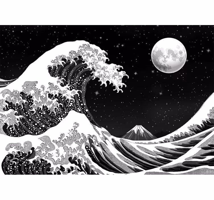 Fototapet sort japansk kanagawa bølge om natten - TenStickers